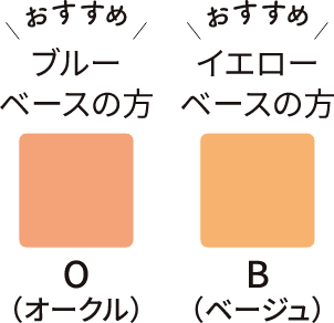 おすすめブルーベースの方 O（オークル） イエローベースの方 B（ベージュ）