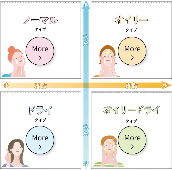 肌タイプ別お手入れポイントを4象限でまとめた図